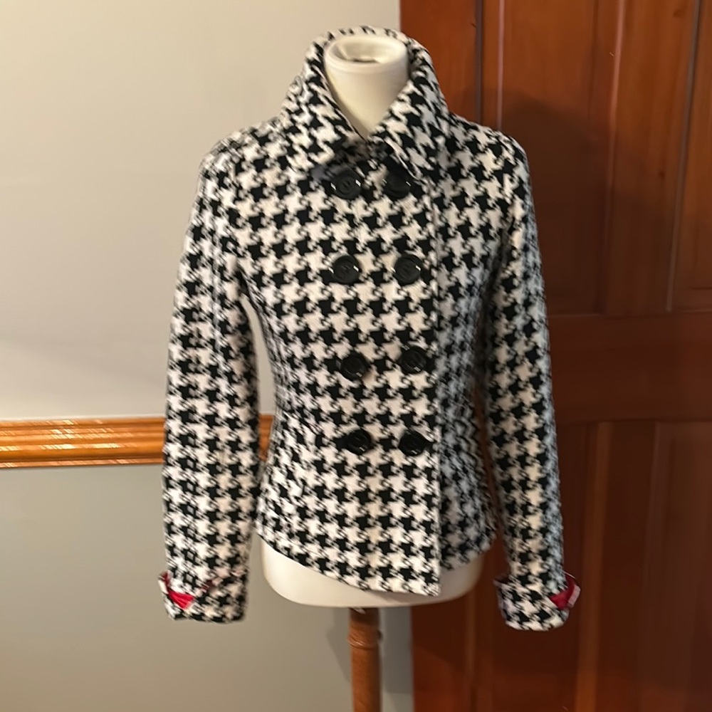 Body Central Pea Coat 
Stylish Black and White Houndstooth Women's Jacket